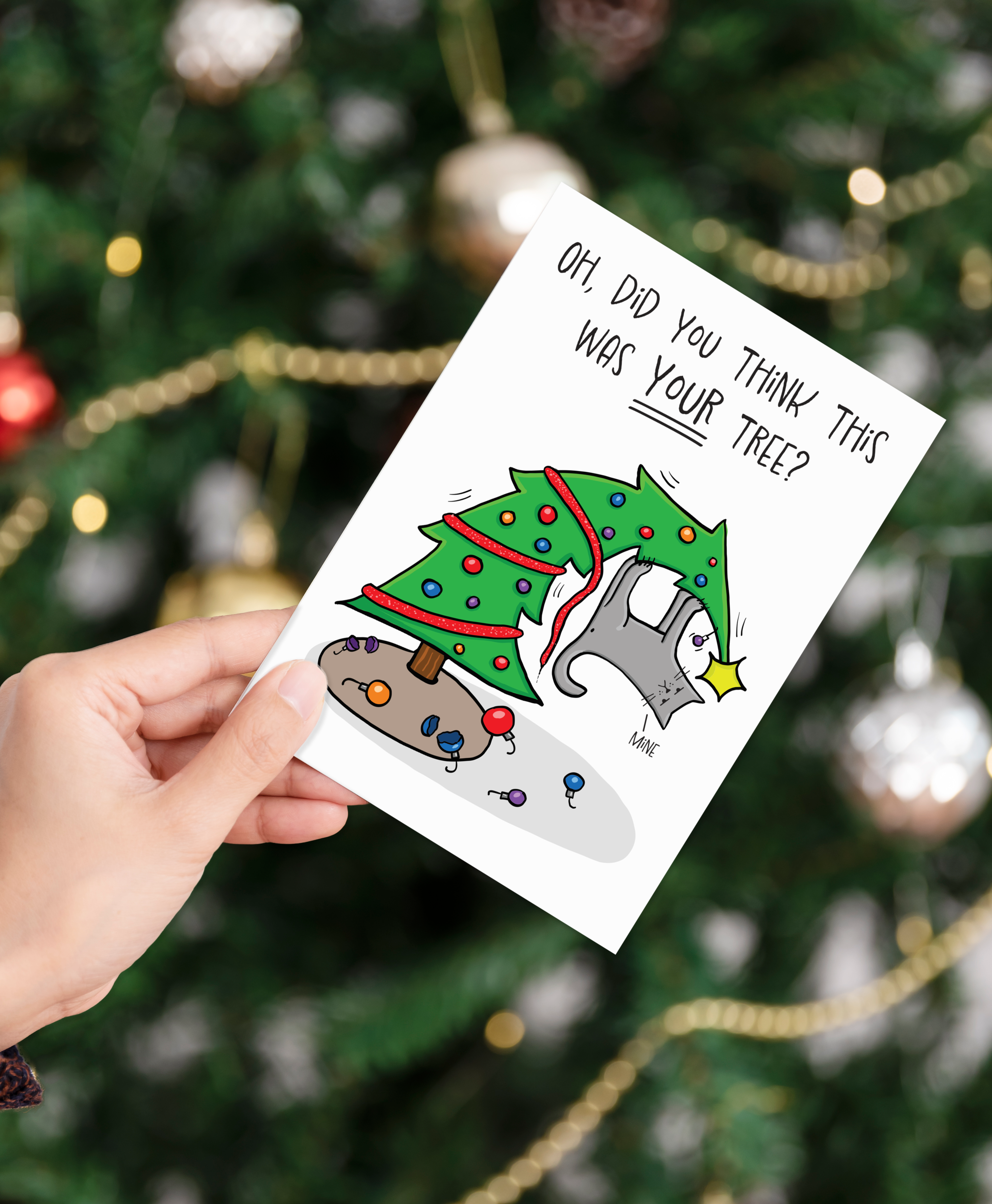 Christmas, Holiday Card • Cat In Tree