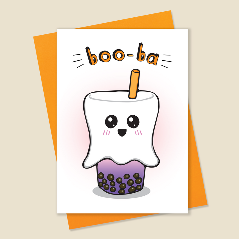 Cute Boba Tea Halloween card