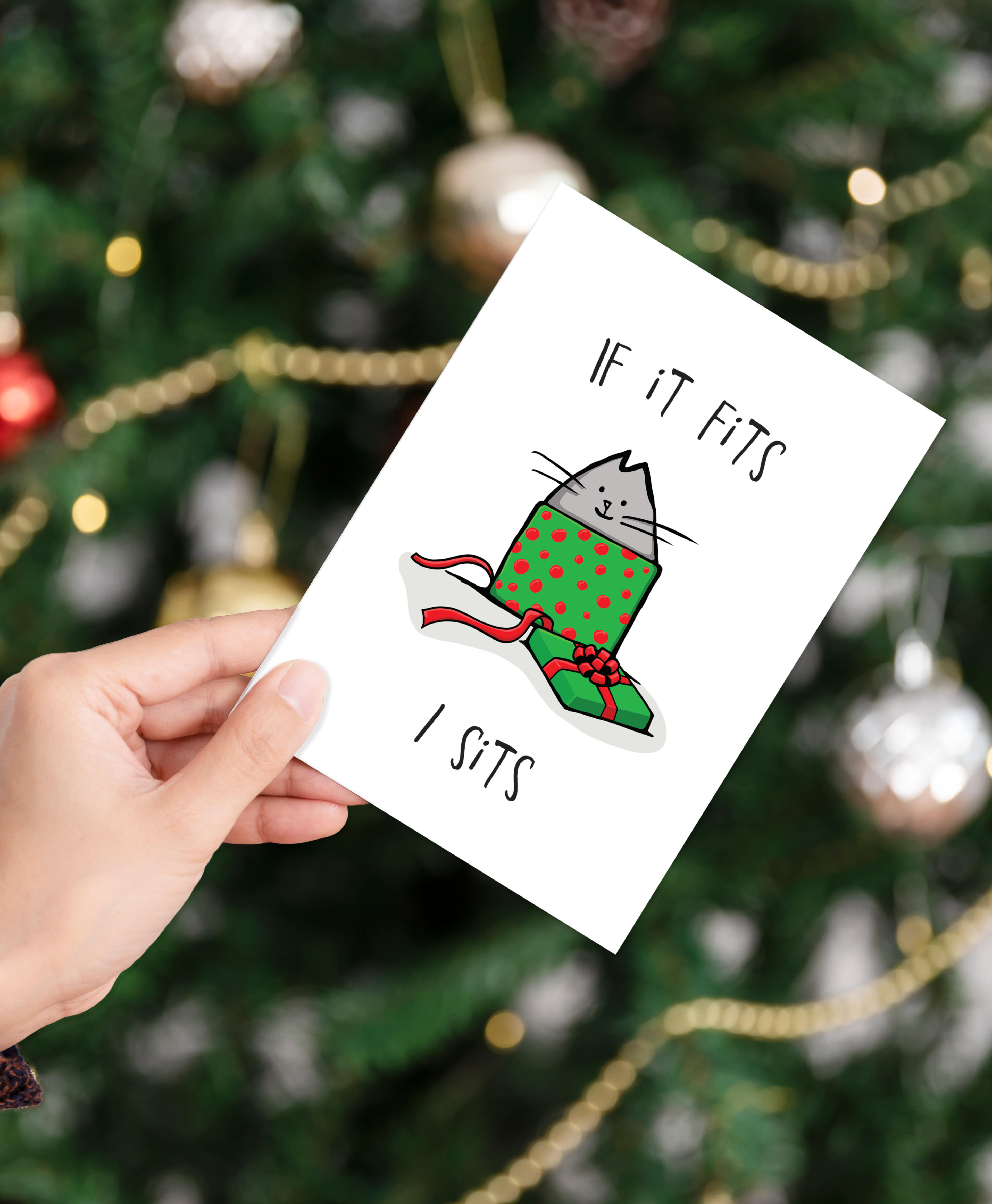 Christmas, Holiday Card • If It Fits, I Sits