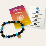 Healing stones bracelet with cards on a white background